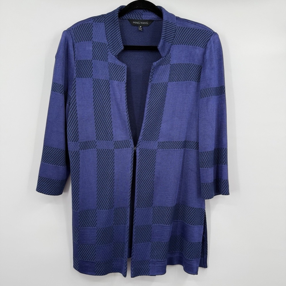 Ming Wang Cardigan Womens Medium Blue Purple Knit Church Professional Jacket - Picture 1 of 9